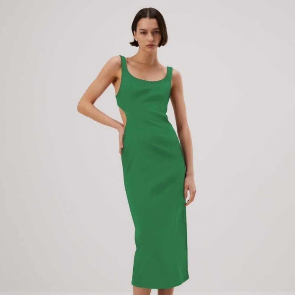 MISHA Green Cutout Sheath Midi Dress Sleeveless Scoop Neck